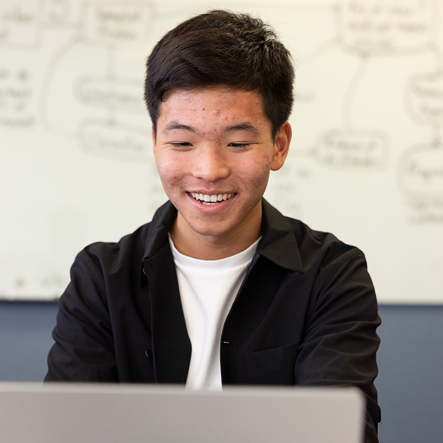 Student on a laptop at LMU conducting research